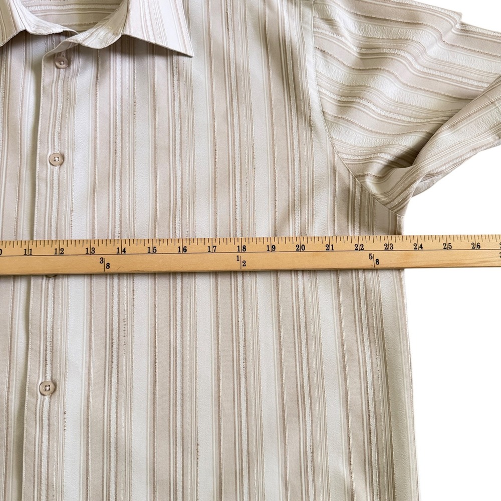 Bassiri Uomo‎ Mens M Tan Striped Microfiber Short Sleeve Button Up Casual Shirt - Picture 7 of 9
